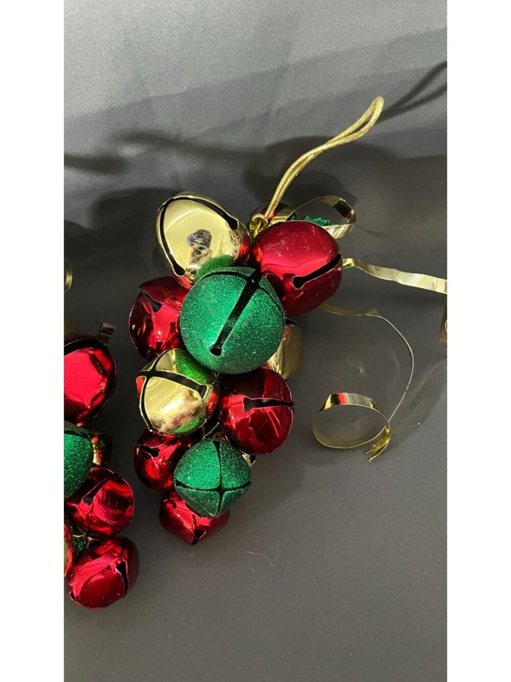 Jingle Bell Ornaments Red Green Gold Holiday Décor Set Of 2 - Picture 4 of 4